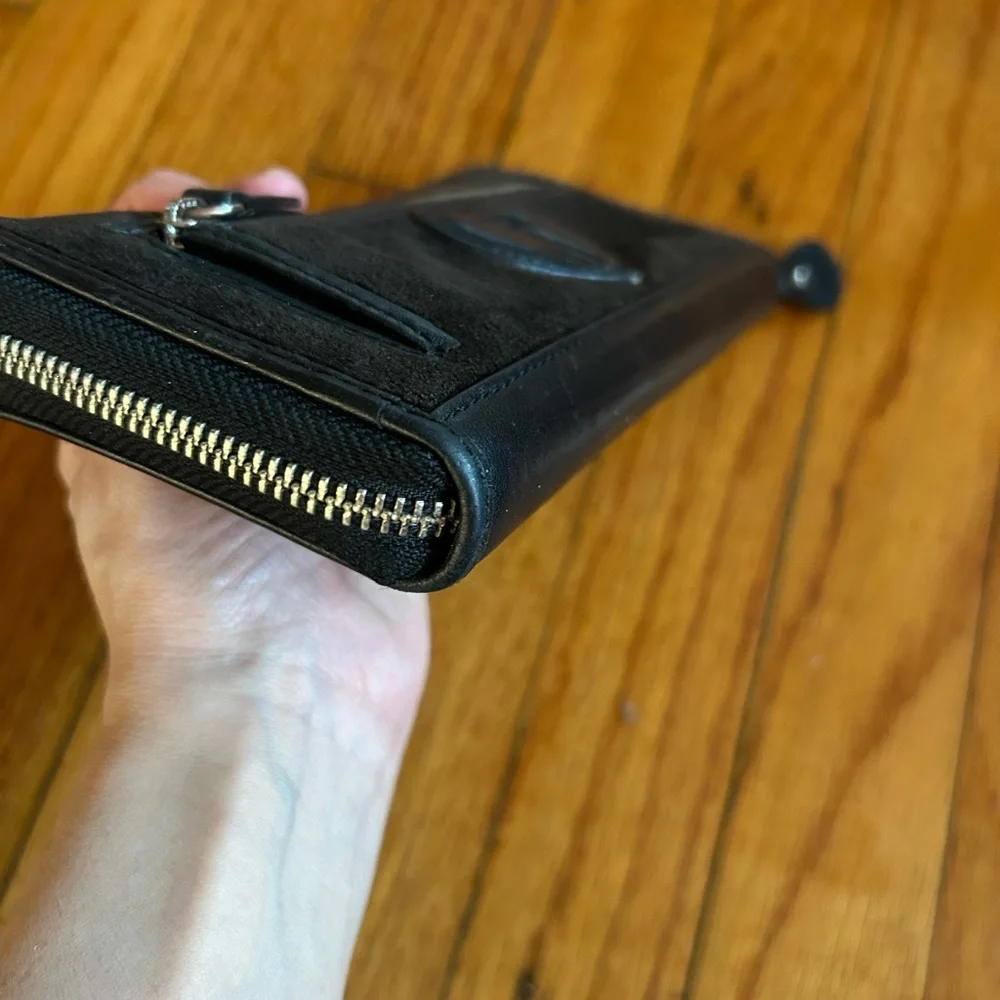 Vintage Juicy Couture Black Wallet Velour Charge It Embroidered Y2K‎ Zip Around